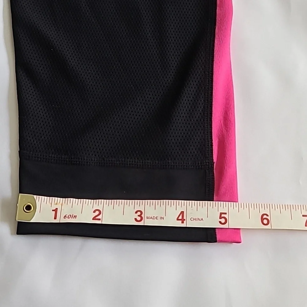 Nike Athletic Cropped Leggings Black Pink Stripe Mid Rise Stretch Medium - Picture 12 of 12